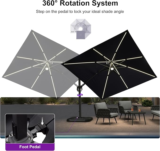 PURPLE LEAF 10 Feet Patio Umbrella Outdoor Cantilever Solar Powered LED Swivel - Image 8