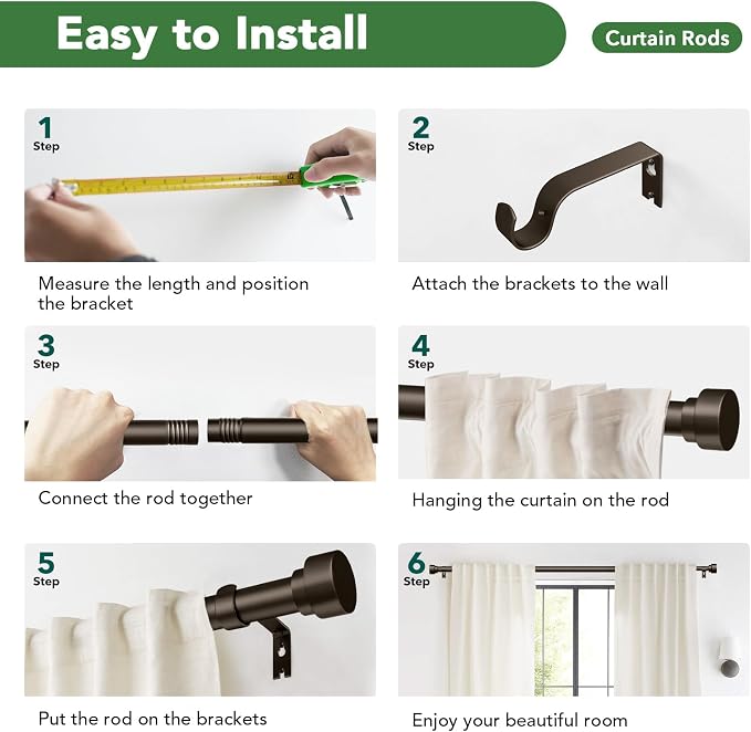 Curtain Rods for Windows 72 to 144, 1 Inch Adjustable Heavy Duty Long Window - Image 9