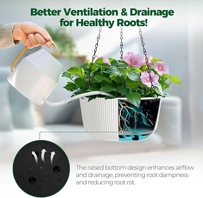T4U Hanging Planter Self Watering 8 Inch, 2 Pack White Indoor Hanging Plant pots - Image 4