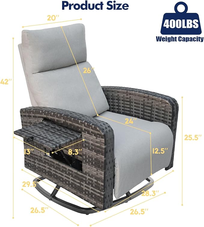 Outdoor Recliner Chair Set of 2, Wicker Patio Recliners - Image 2
