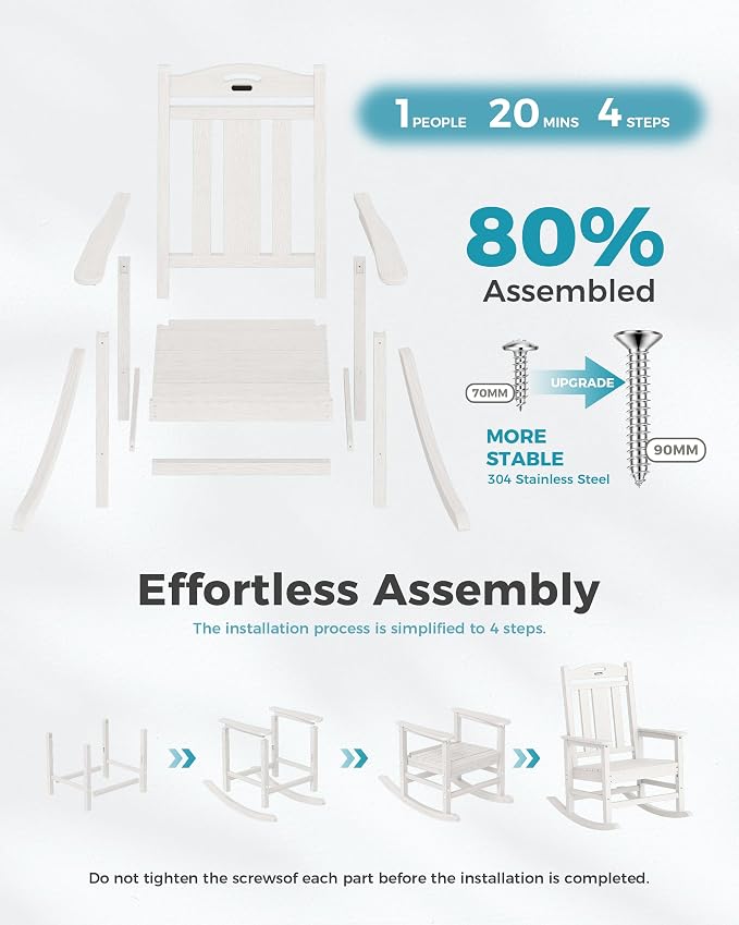 Ciokea Oversized Outdoor Rocking Chairs Set of 3, 380lbs Heavy-Duty Large Patio - Image 9