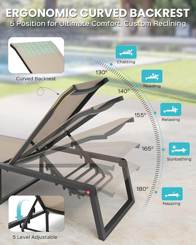 Aluminum Chaise Lounge Chair Outdoor, Foldable & No Assembly Patio Pool Lounge - Image 4