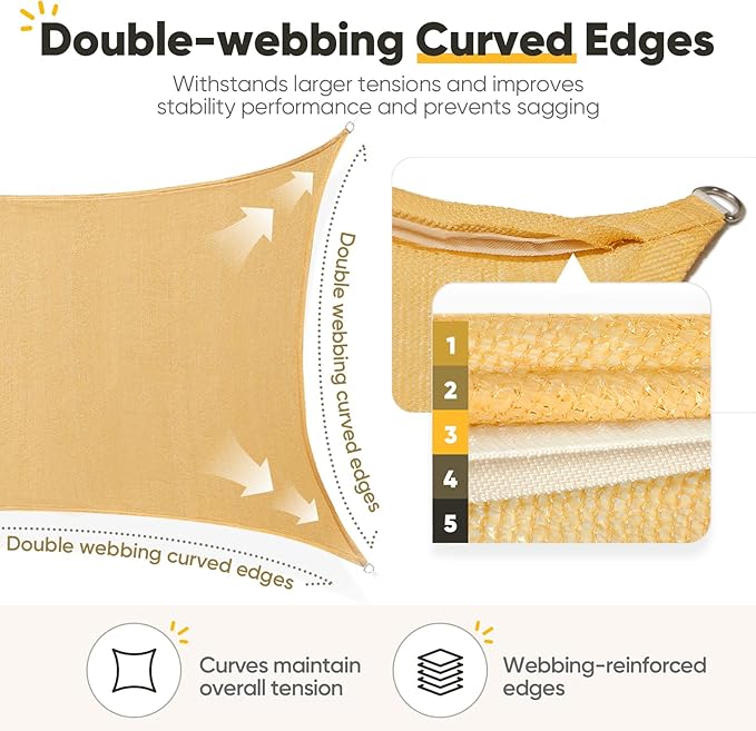 Quictent 24X24FT Large Oversized 185G HDPE Square Sun Shade Sail Canopy 98% UV - Image 6