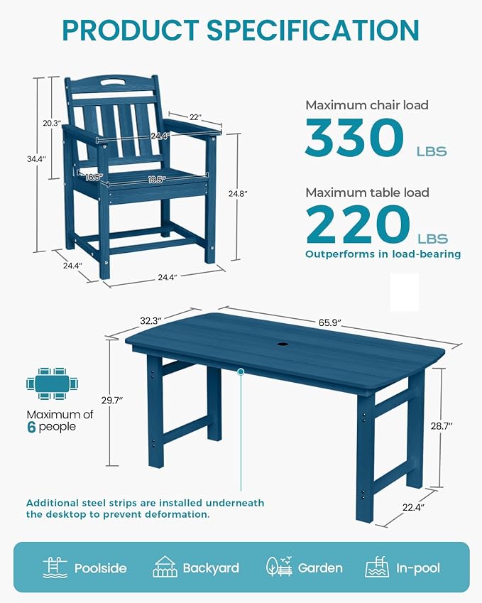 Ciokea HDPE Outdoor Patio Dining Chairs Set of 2, All-Weather Porch Chair - Image 2