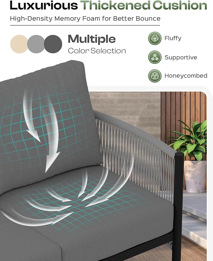 Aluminum Outdoor Patio Couch, 3 Seats HDPE Rope Patio Sofa - Image 6
