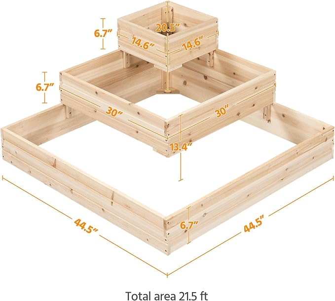 Yaheetech 3 Tier Wooden Raised Garden Bed 44.5'' L×44.5″ W×20.5″ H, - Image 4