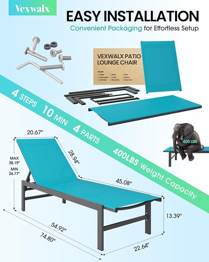 Outdoor Lounge Chair for Pool, Aluminum Chaise Lounge Chairs - Image 3