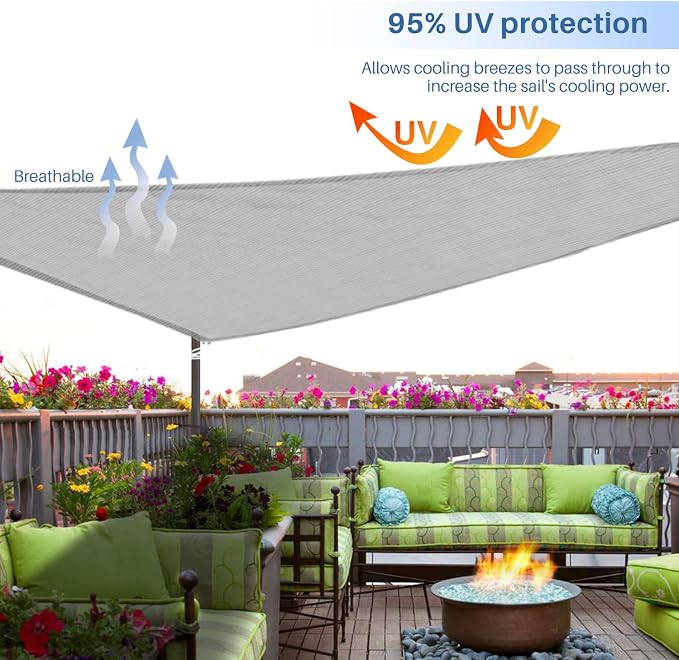 E&K Sunrise 9' x 9' x 9' Sun Shade Sail Triangle Canopy Shade Cover UV Block - Image 5
