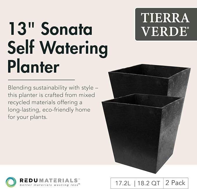 Tierra Verde 2-Pack Indoor & Outdoor Self-Watering Square Planters - Image 2