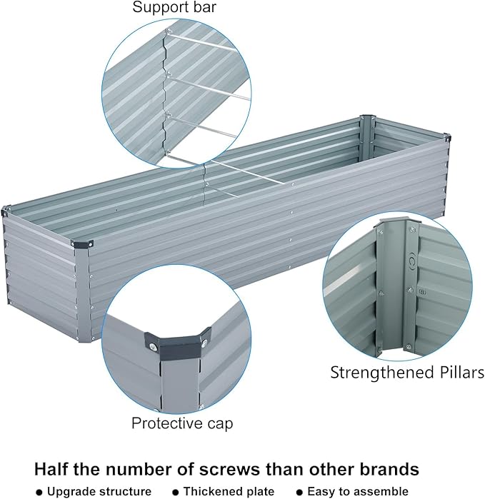 2 Pack 12x2x1FT Galvanized Raised Garden Beds Kit Outdoor Metal Gardening - Image 3