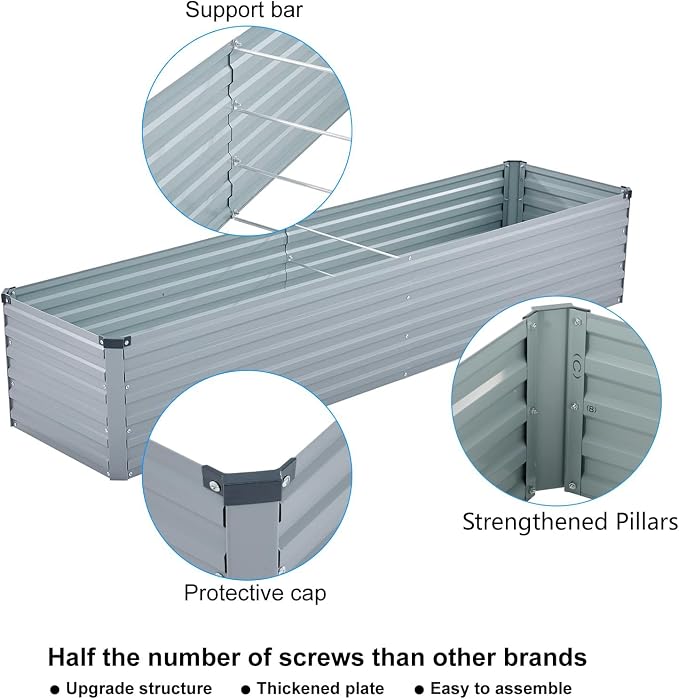 2 Pack 12x2x1FT Galvanized Raised Garden Bed Kit, Outdoor Metal Planter Box - Image 4
