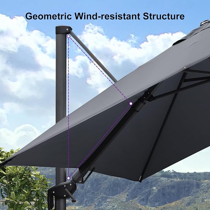 PURPLE LEAF 8.8' X 8.8' Left-right Tilt Patio Umbrella Outdoor Cantilever - Image 9
