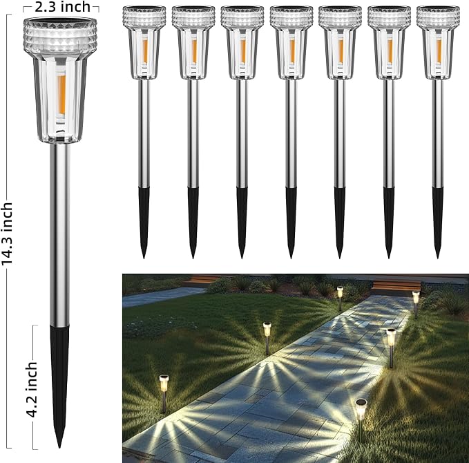 DERAYSION Solar Lights Outdoor, 8 Pack Solar Pathway Lights Waterproof Garden - Image 2