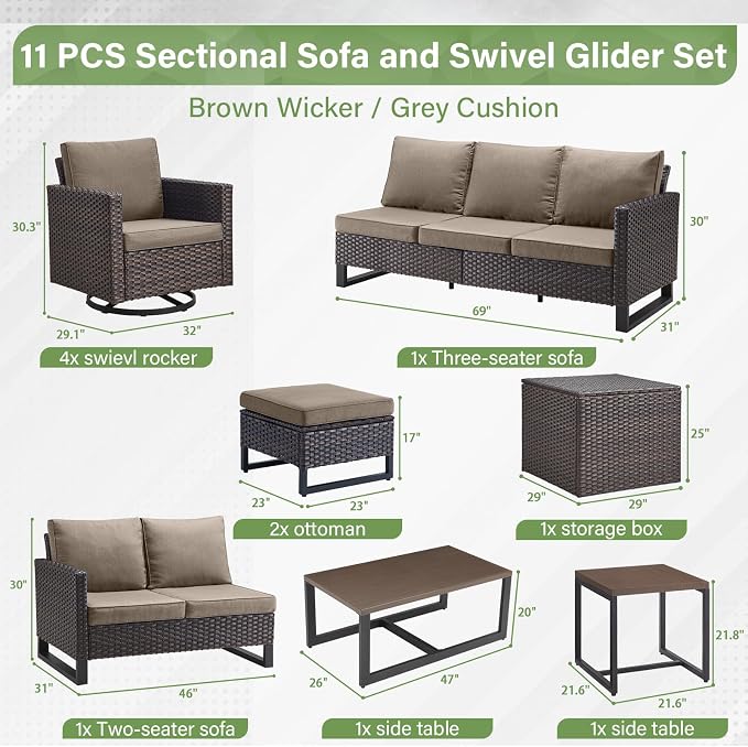 Belord Spacious 11 Pieces Patio Conversation Set - Image 3
