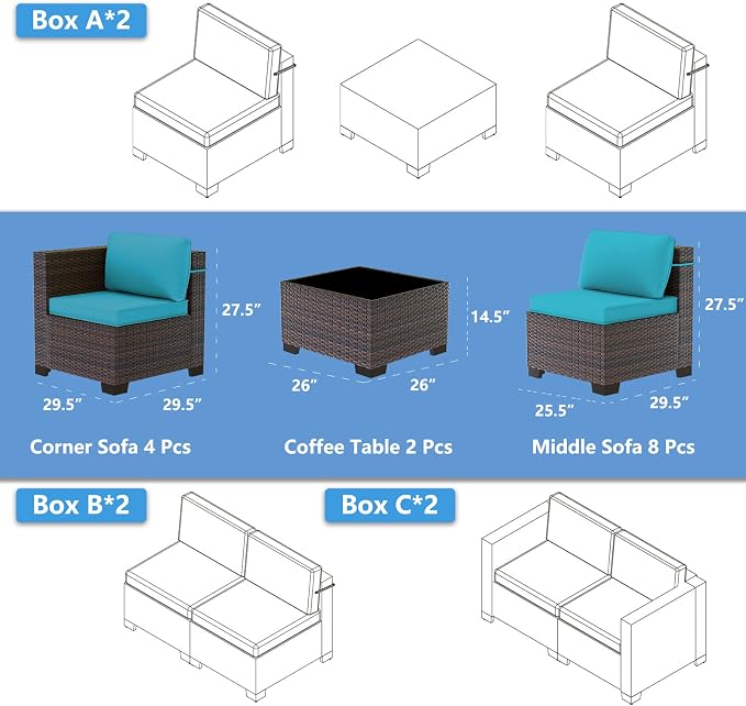 Outdoor Patio Furniture Set, 14 Pieces Outdoor Sectional Furniture Patio Sofa - Image 2