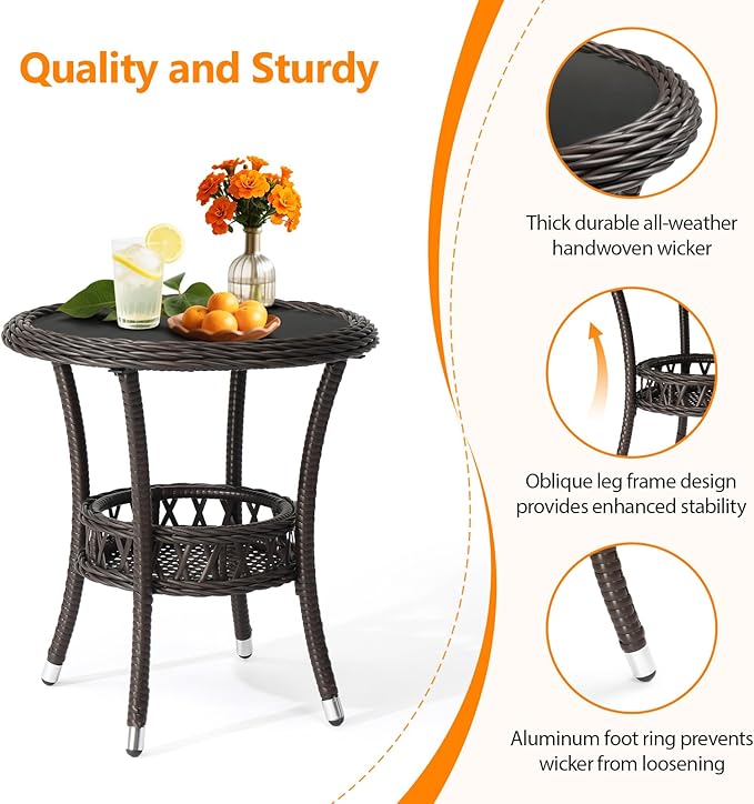 VINGLI Outdoor Wicker Side Table, Patio Side Tables - Image 5