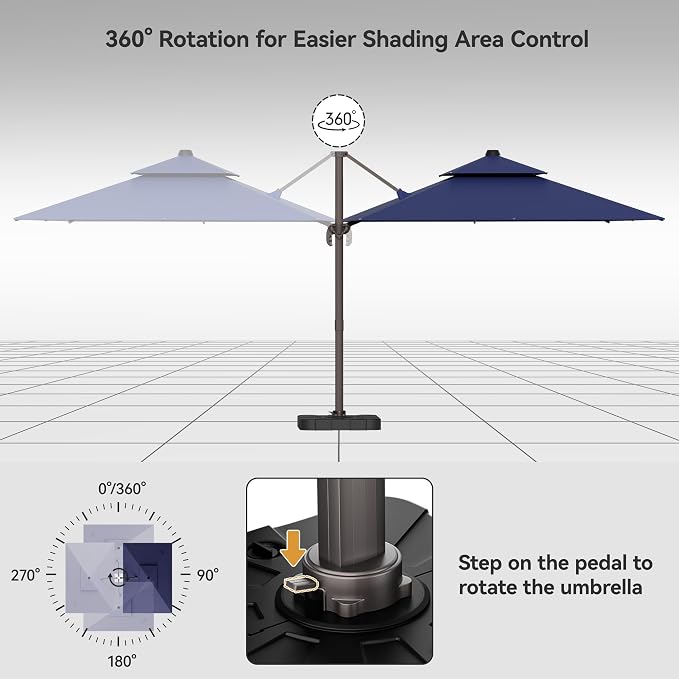 9x12FT Navy Blue Cantilever Outdoor Patio Umbrella - Image 6