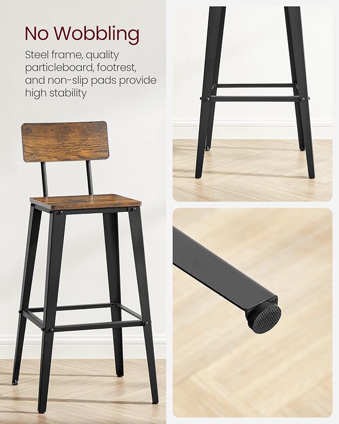 VASAGLE Set of 4 Bar Stools, Bar Height Stools, 29.1 Inches Tall Barstools - Image 4