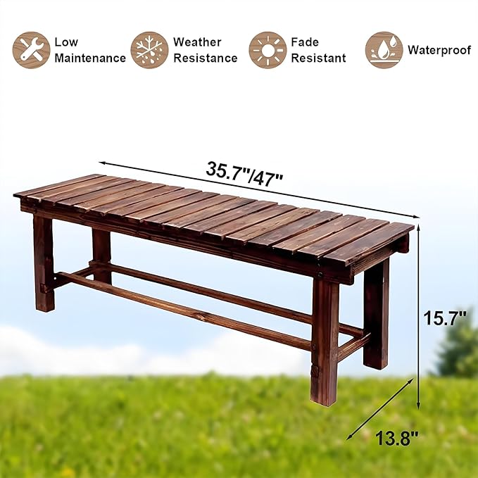 35.4'' Outdoor Garden Benches Weatherproof Patio Bench Two-Person Seat Backless - Image 2