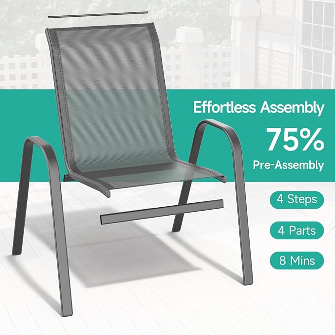 Patio Chairs Set of 2, All Weather Breathable Stackable Outdoor Dining Chairs - Image 4