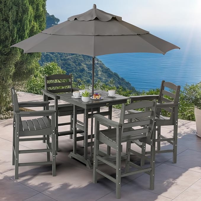 VINGLI 5-Piece Outdoor Patio Bar Table and Chairs Set, HDPE Bar Set All Weather - Image 2