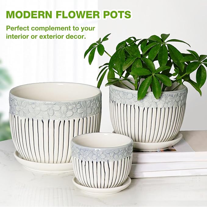 Ceramic Plant Pots Set of 3, 6.75/5.6/4.2 inch Planters - Image 4