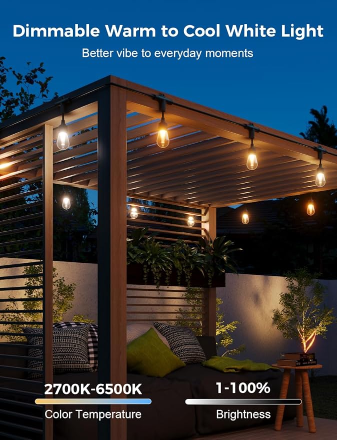 XMCOSY+ Smart Outdoor String Lights, 123Ft Patio Lights Waterproof, App Control - Image 6