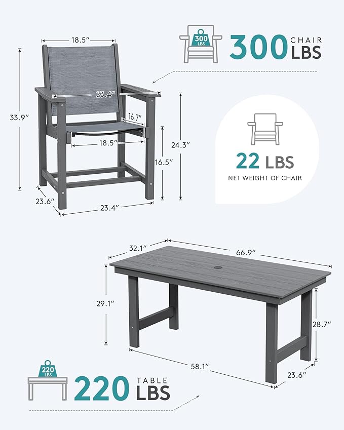 SERWALL Textilene Outdoor Dining Chair Set of 2, HDPE Frame - Image 2