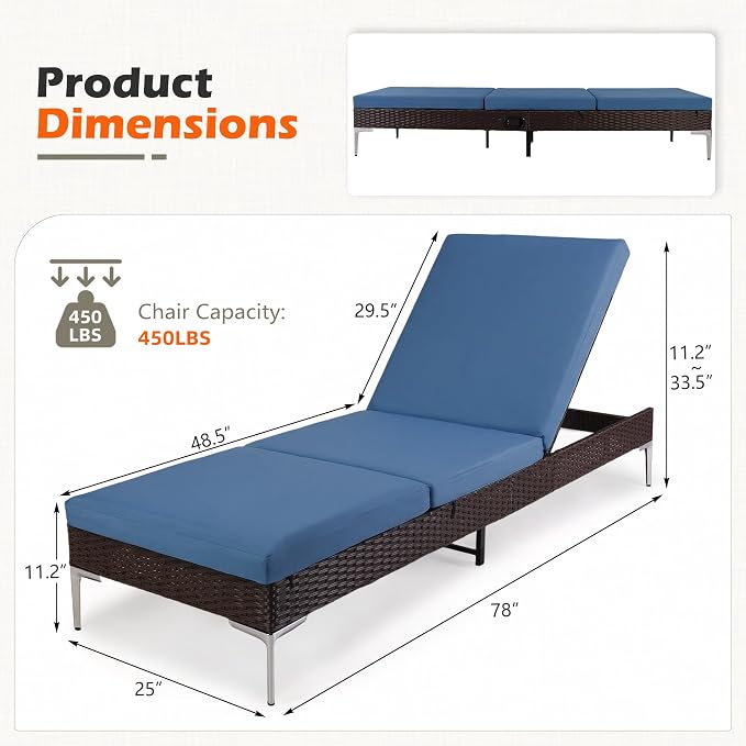 HOMREST Outdoor Lounge Chairs Set of 4, Patio Wicker Chaise Lounge - Image 3