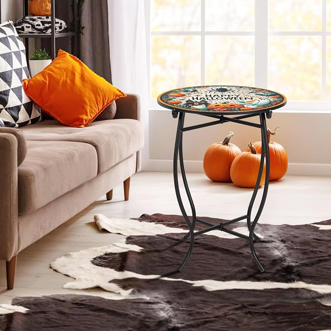 Metal Indoor Outdoor Side Table, Weather Resistant Patio Accent Table Plant - Image 2
