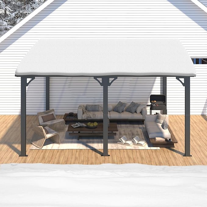 AECOJOY 14' x 12' Gazebo Outdoor Pergola, 12x14 Large Wall-Mounted Hard Top - Image 6