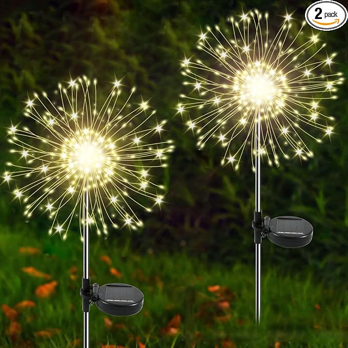 Solar Garden Lights Outdoor, 2 Pack 120 LED Twinkling Firework Lights Decorative by Yaafen