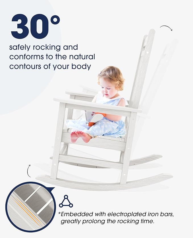 KINGYES Oversized Outdoor Rocking Chair Set of 8, All-Weather Patio Rocking - Image 5