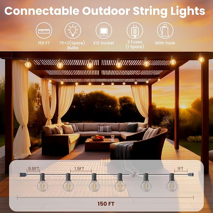 RTTY Dense-Glow 150FT Outdoor String Lights Pro Set - Image 2