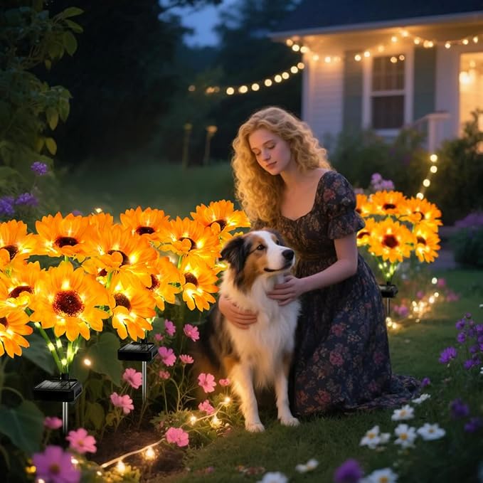 Solar Sunflower Lights 4 Pack - Image 3