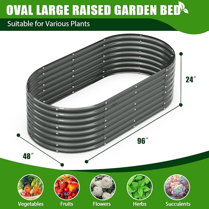 A ANLEOLIFE 2-Set 8X4X2 ft Galvanized Raised Garden Bed Kit, Oval Metal Deep - Image 3