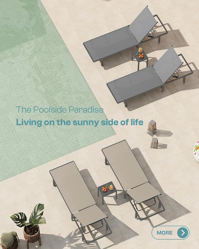 Lounge Chair Outdoor with Wheels, Aluminum Patio Chaise Lounge Chair with 5 - Image 7