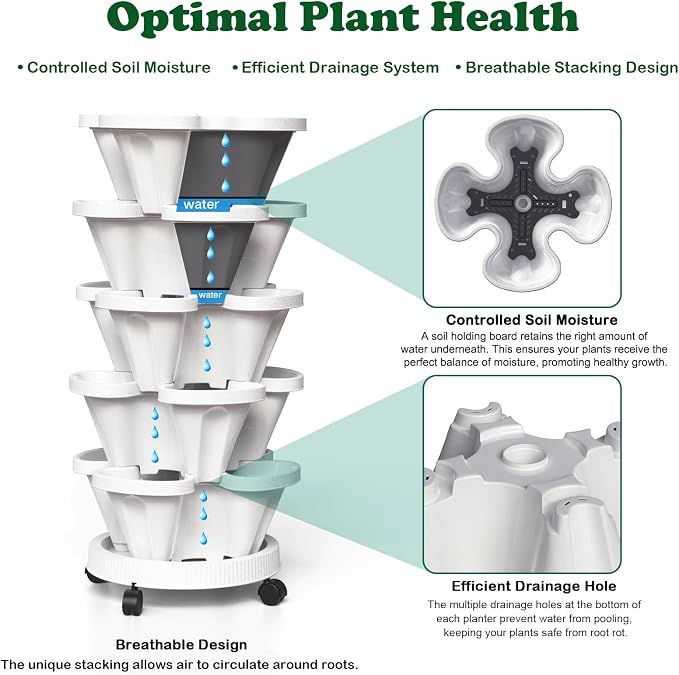 7 Tiered Strawberry Planters 2 Pack, Vertical Stackable Planter, Herb Stacking - Image 2