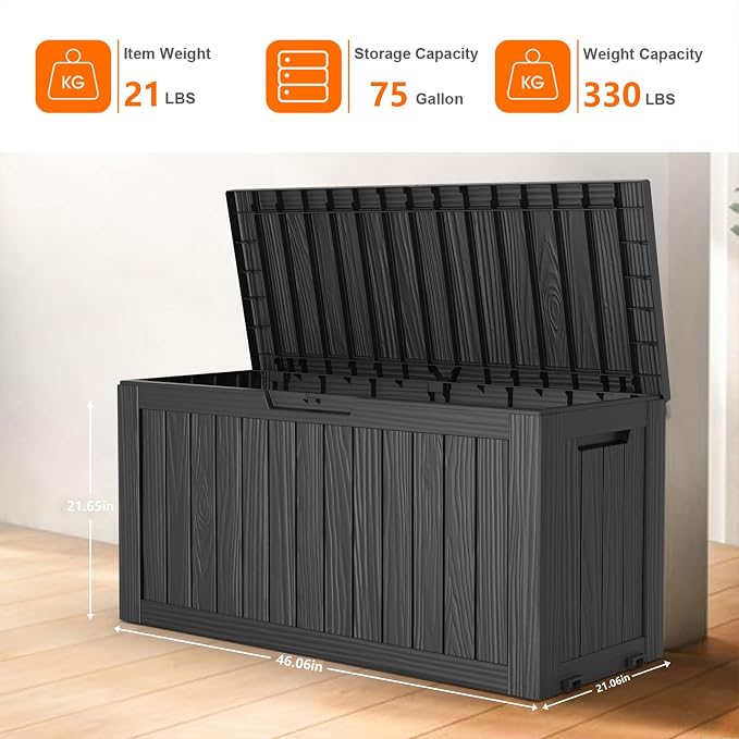 75 Gallon Resin Deck Box, Lockable Patio Outdoor Storage Box - Image 5