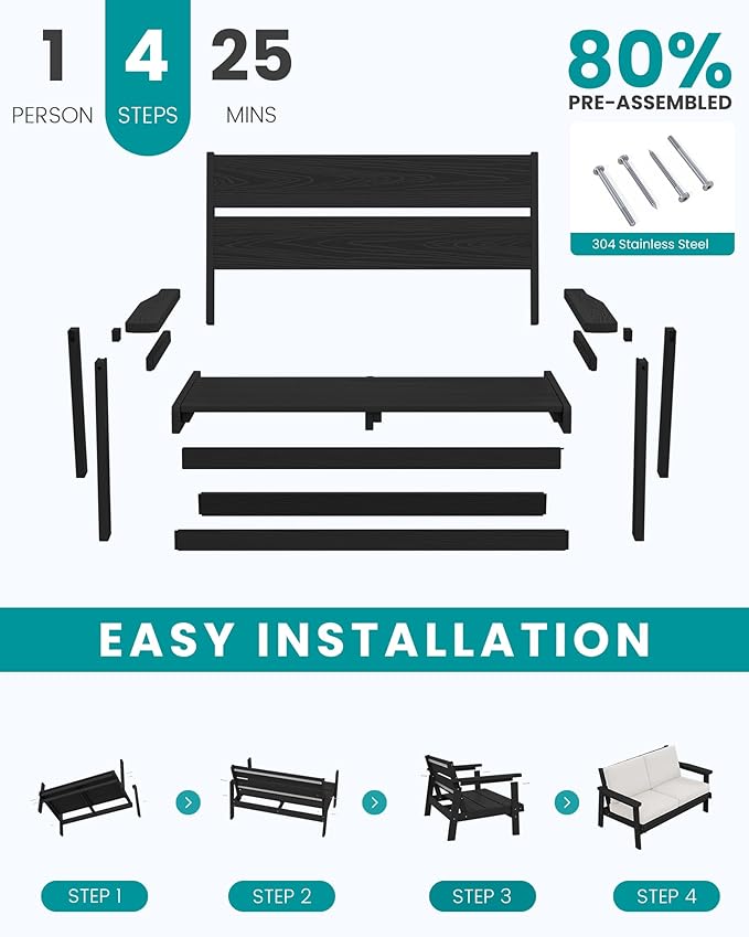 SERWALL Outdoor Patio Furniture Set, 5 Piece HDPE Patio Conversation Sets - Image 8