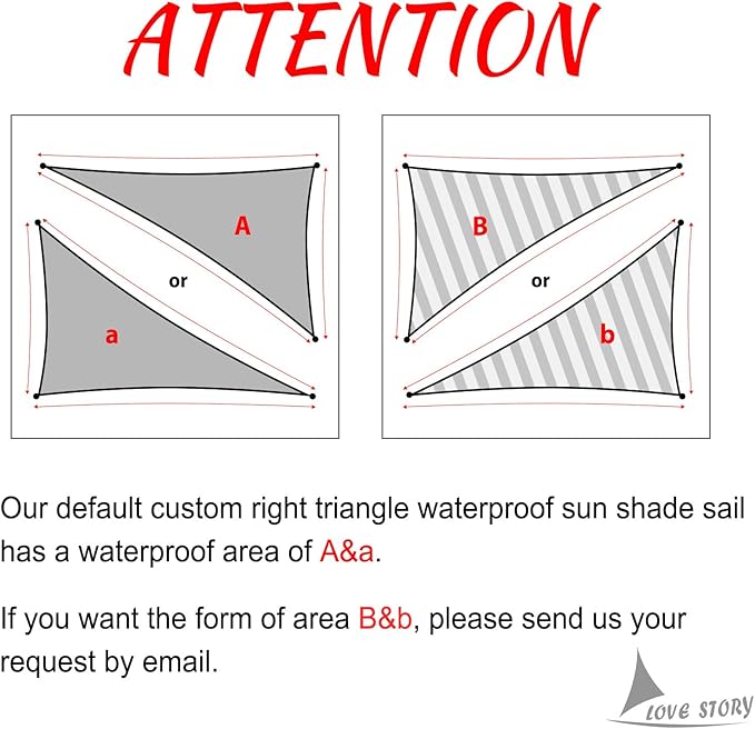 LOVE STORY Right Triangle 16'x16'x22.6' Waterproof Sun Shade Sail Canopy UV - Image 2