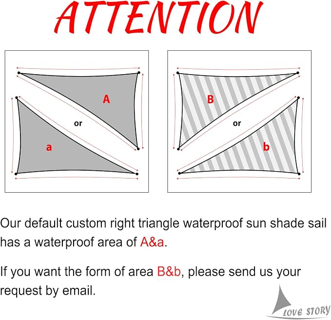 LOVE STORY Right Triangle 12'x24'x26.8' Waterproof Sun Shade Sail Canopy UV - Image 2