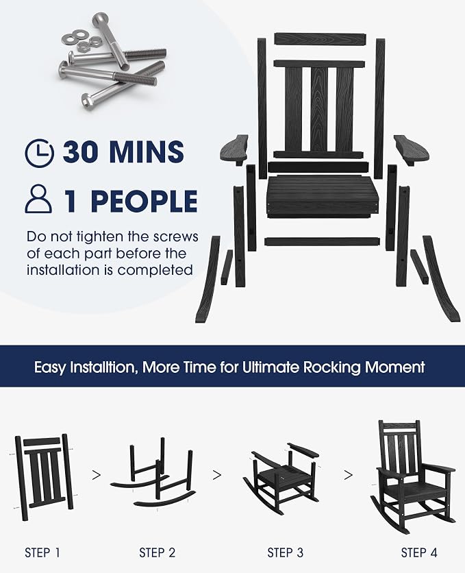 KINGYES Oversized Outdoor Rocking Chair, All-Weather Patio Rocking Chairs - Image 5