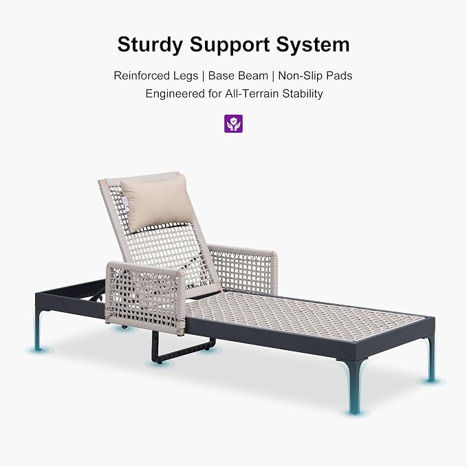 PURPLE LEAF 1 Piece Outdoor Chaise Lounge Rattan Wicker Lounger - Image 6