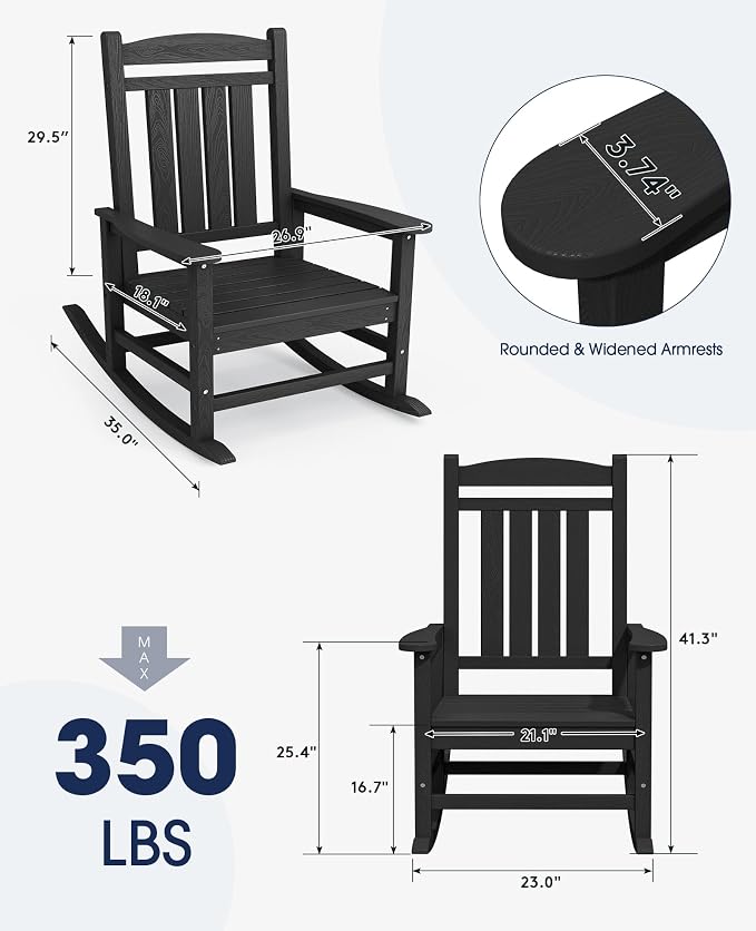 KINGYES Oversized HDPE Outdoor Rocking Chair Set of 2, Widened Seat Patio - Image 3