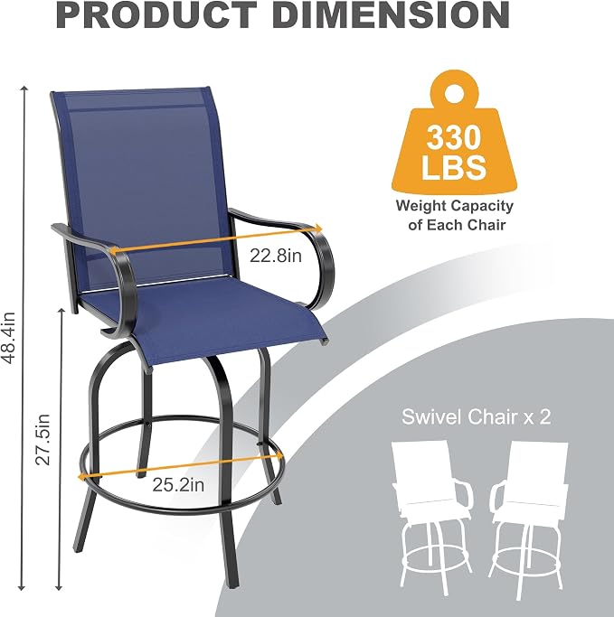 GarveeLife 2 Piece Outdoor Swivel Bar Chairs, Patio High Swivel Bar Stools - Image 2