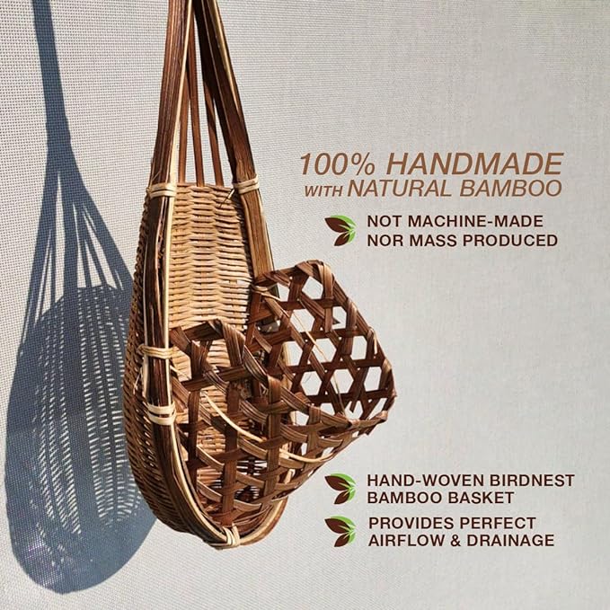 Handmade 100% Thai Bamboo Hanging Orchid Basket – 4 Inch, 5 Inch, 6 Inch - Image 4