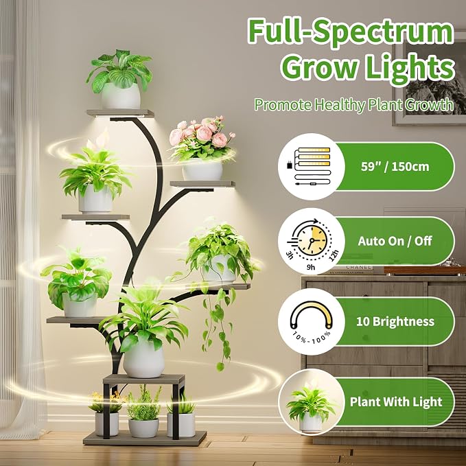 Plant Stand Indoor with Grow Lights, 7 Tiered Indoor Plant Shelf, Metal Plant - Image 3