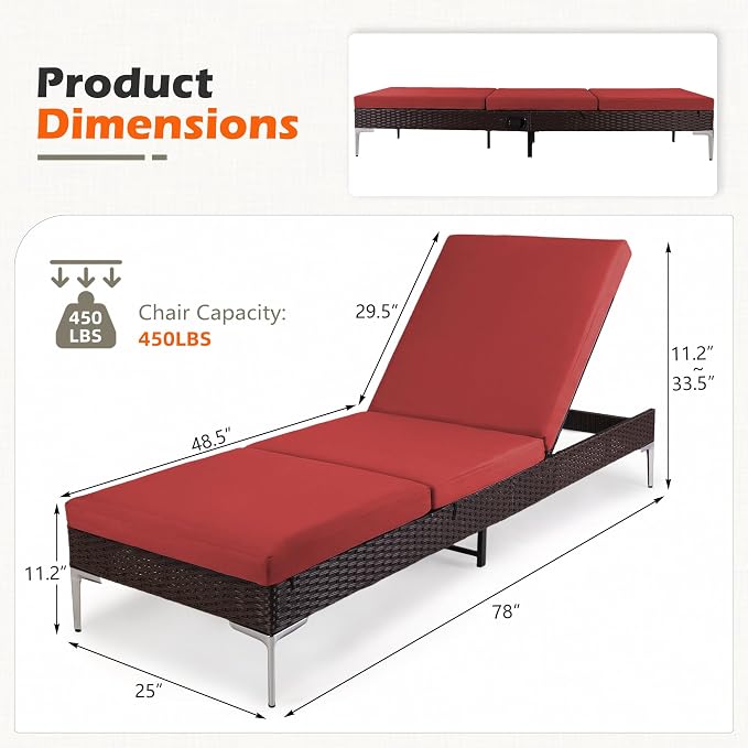 HOMREST Outdoor Lounge Chairs Set of 2, Patio Wicker Chaise Lounge - Image 2