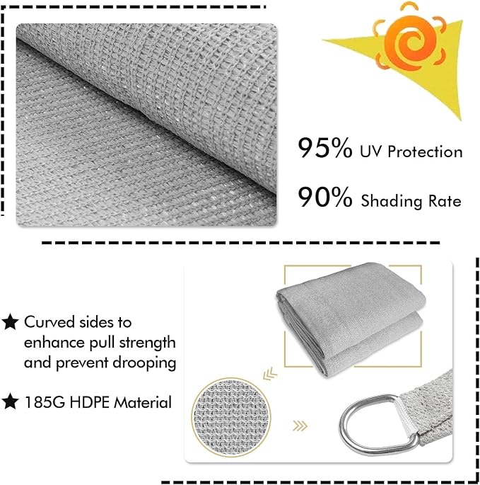 KANAGAWA Sun Shade Sail 13'x20' Gray Rectangle UV Block Canopy Awning Shelter - Image 6